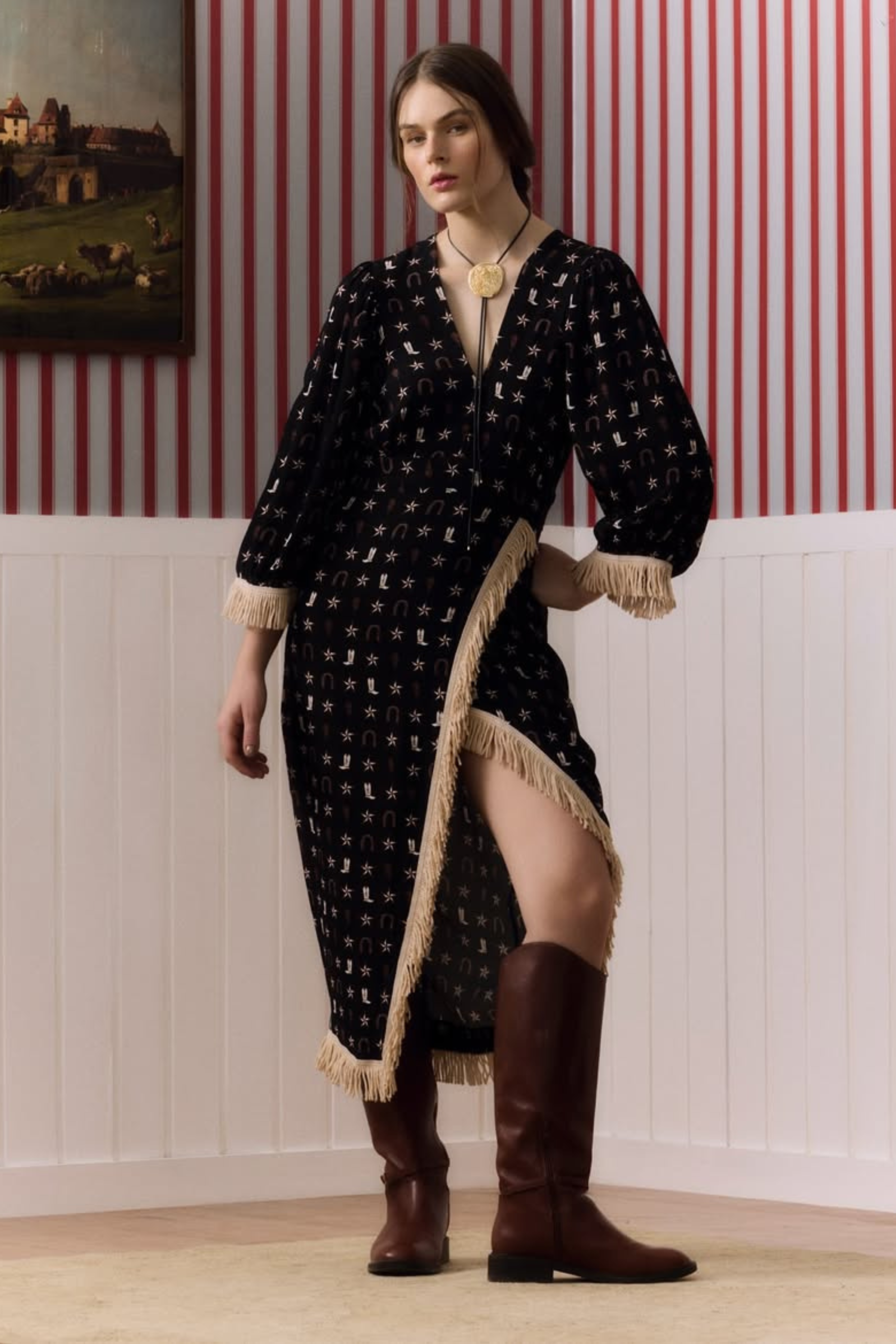 VESTIDO MIDI DETALLE FLECOS VINTAGE HORSE