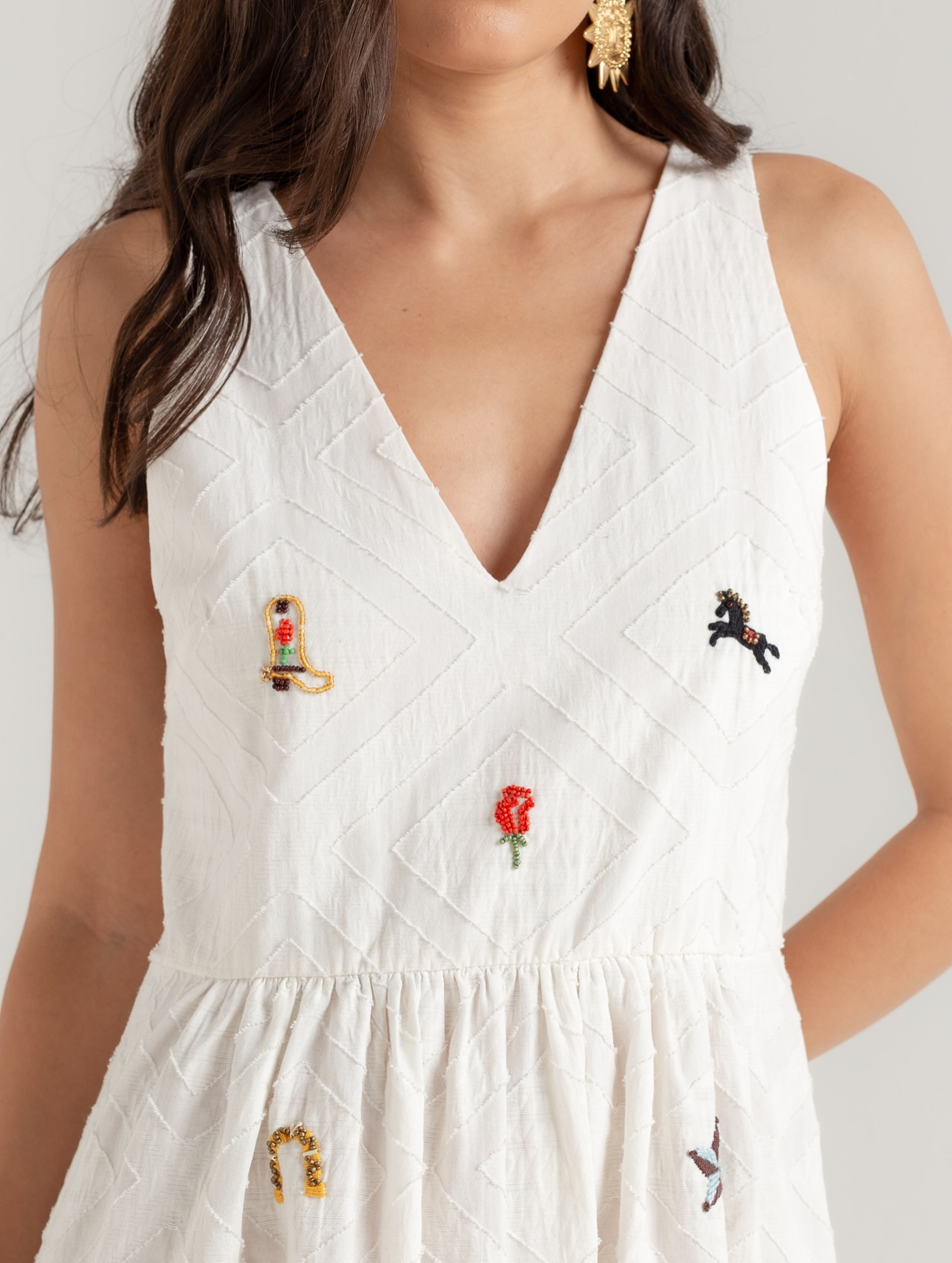 VESTIDO DETALLE BORDADO VINTAGE HORSE BLANCO