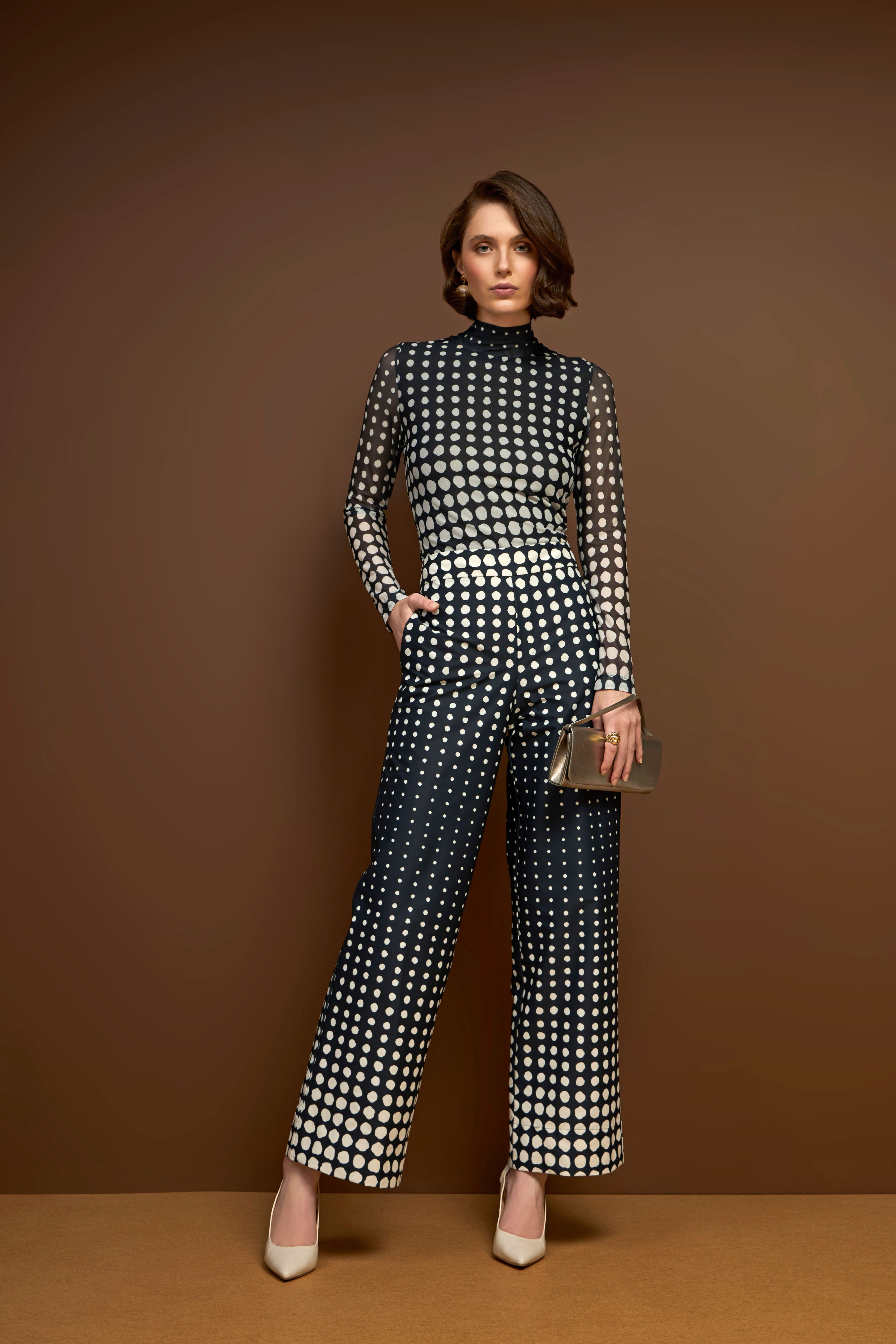 PANTALÓN À POIS AZUL MARINO & BLANCO