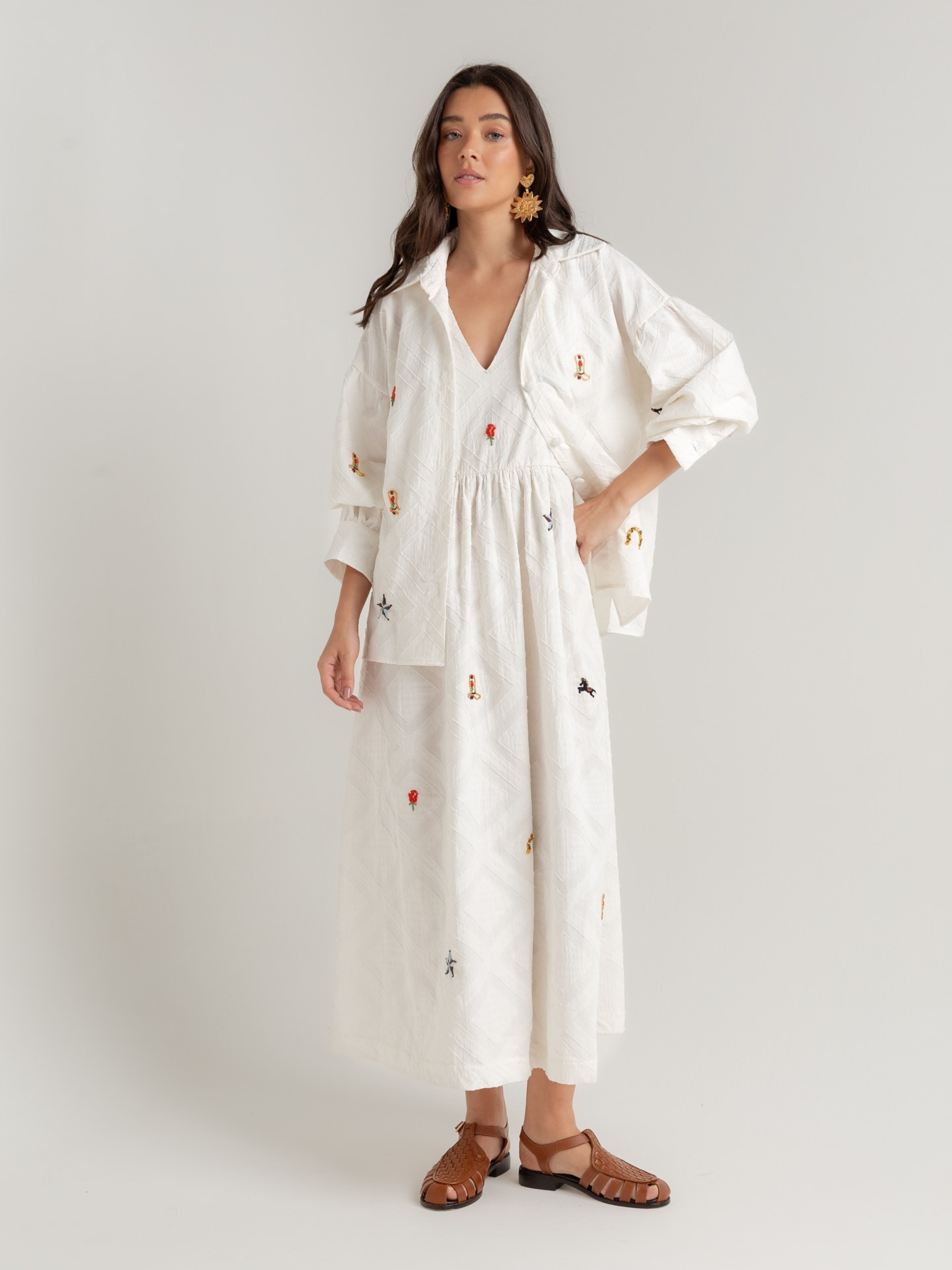 VESTIDO DETALLE BORDADO VINTAGE HORSE BLANCO